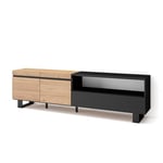 Skraut Home | Meuble TV | Banc Télé | Grand Espace de Rangement | 200x57x35cm | pour Les TV jusqu'à 80" | Design Industriel | Style Moderne | Chêne et Noir