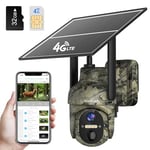 4G Caméra de Chasse Solaire Extérieure avec Carte SIM Préinstallé, Caméra Surveillance sur Batterie avec Détection de Mouvement, 2K Vision Nocturne, 360° Rotation, Audio Bidirectionnel, Etanche IP66