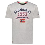 Geographical Norway jollegio Men Tee Shirt Coton Homme - T Shirts Classique Ete avec Logo - Vetement Corps Manche Courte - Col V Coupe Reguliere Hommes - Été Toute Saison (Gris Clair XL)