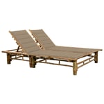 Transat Chaise Longue Bain De Soleil Lit De Jardin Terrasse Meuble D'extérieur Pour 2 Personnes Avec Coussins Bambou Helloshop26 02_0012908