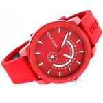 Tommy Hilfiger Men's Denim Collection Red Dial Silicone Strap Watch Model1791480