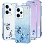 Kainevy pour Coque Redmi Note 12 5G Transparente Paillette Motif Fleur Rose pour Femme et Fille Etui Xiaomi Redmi Note 12 5G Coque Antichoc en Silicone Brillante Housse Case (Bleu)