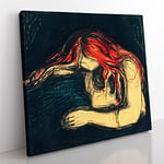 The Vampire Vol.2 by Edvard Munch Classic Painting Canvas Wall Art Print Ready to Hang, Framed Picture for Living Room Bedroom Home Office Décor, 35x35 cm (14x14 Inch)