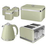 Swan Retro Kettle, 4 Slice Toaster, Bread Bin & Canisters Kitchen Set (Green)