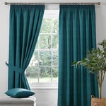 Dreams & Drapes - Teal Blackout Pencil Pleat Curtains W90 x L90 (229 x 229cm) - 2x Tie Backs Included - Heavy Weight - Thermal & Soundproof Curtains - Teal Blue Curtains for Bedroom & Living Room