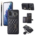 Phone Case For Samsung Galaxy S20 FE 5G 6.5 inch Wallet Cover with Crossbody Shoulder Strap and Leather Credit 360°Rotation Ring Kickstand S 20 EF UW S20FE5G S20FE 20S S2O Fan Edition 4G G5G5 Black