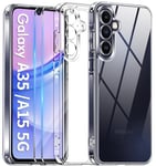 COPIKE Coque Protection Caméra pour Samsung Galaxy A15 4G / 5G et 2 Pièces Verre Trempé, Coque Samsung A15 Mince Antichoc Anti-Jaune Anti-Rayures Housse, Transparent