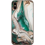 Apple iPhone XS Gennemsigtigt Telefoncover Grön / Guld marmor