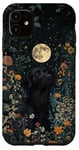 Coque pour iPhone 11 Labrador noir Lune Fleurs Cottagecore Chien Maman