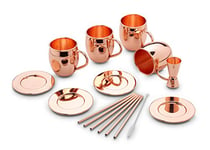 ECHTWERK Moscow Mule Set de 13 gobelets en cuivre fabriqués en acier inoxydable comprenant 4x gobelets en cuivre 500ml, 4x dessous de verre, 4x pailles et 1x gobelet doseur 2cl/4cl