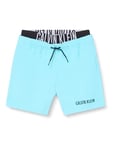 Calvin Klein Short de Bain Garçon Medium Double Waistband Court, Bleu (Blue Punch), 8-10 Ans