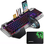 Clavier Souris Rechargeable Sans Fil 2.4G 3000Mah Grande Capacité Mécanique Sentir Sensation Arc-En-Ciel Rétro-Éclairé Gamer Keyboard 2400Dpi 7 Couleurs Respirant La Souris Souris Optique