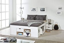 Inter Link - lit fonctionnel - lit avec rangements - lit avec tiroirs - pin massif - pour adultes, enfants, adolescents - lit double - avec 2 sommiers- blanc vernis - Till - 140 x 190 cm