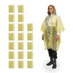 Relaxdays Ponchos de Pluie jetables, Lot de 20, avec Capuche et Ouverture pour Les Bras, Unisexe, Jaune