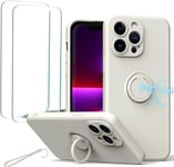 Antichoc Coque Para Iphone 12 Pro Max 6.7' Étui,Protection Housse Avec 2 Verre Trempé/Support Rotatif/Support De Voiture Magnétique,Case Fine En Caoutchouc Liquid Silicone Cover-Blanc