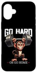 Coque pour iPhone 16 Plus Go Hard Or Go Home Monkey Haltérophilie Fitness Gym