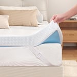 Hokway Surmatelas 90 x 200 cm – 7,5 cm de Hauteur en Mousse à mémoire de Forme en Gel avec Housse en Fibre de Bambou Respirante et Lavable certifiée Oeko-TEX