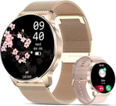 Niolina Montre Connectée Pour Femme, 1,32"" Hd Smartwatch Avec Appels Bluetooth Assistant Vocal Moniteur De Fréquence Cardiaque Sommeil Montre De Fitness Sportive Pour Ios Android,Or Rose[Q1502]