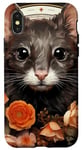 Coque pour iPhone X/XS Motif rat avec fleurs autour de style bohème