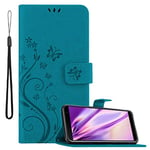 cadorabo Coque pour Samsung Galaxy J6 Plus en Bleu Floral – Housse Protection en Design de Fleur -Magnétique, Stand Horizontal et 3 Fentes Cartes - Portefeuille Etui Poche Folio Case Cover