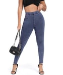 STARBILD Skinny Jeans pour Femme Slim Fit, Push Up Jegging Extensible Taille Haute, Scrunch Butt - Bleu M