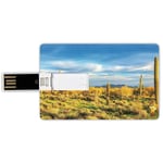 16G USB Flash Drives Credit Card Shape Saguaro Cactus Decor Memory Stick Bank Card Style Floral Cactus Catching the Last Sunrays Day Lights Long Life Western Plant,Yellow Blue Green Waterproof Pen Thu