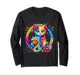 Funny Cat Tie Dye Peace Sign Hand Funny Boys Kids Girls Long Sleeve T-Shirt