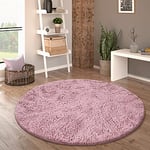 Paco Home Tapis De Salon Poil Long Rond Salon Tapis Shaggy Moderne Poil Long Fausse Fourrure Moelleux Monochrome, Dimension:80 cm Rond, Couleur:Vieux-Rose