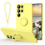 Galful Coque pour Samsung Galaxy S23,Housse de Protection en Silicone Protege avec Anneau Rotatif à 360 degrés Magnétique Anti Rayures Anti-Choc Téléphone Étui Portable Lanyard Case Jaune