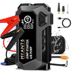 Myants Jump Starter Power Pack with Air Compressor, 4000A Car Battery Booster Jump Starter (Up to 10L Gas, 8L Diesel Engine), 5-in-1 Emergency 12V Car Battery Charger Power Bank QC3.0 USB LED Light