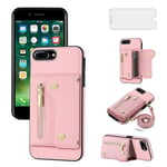 Phone Case for iPhone 7/8/SE 2020/2022 Zipper Wallet Cover with Screen Protector and Card Holder Strap Cell iPhone7 iPhone8 7s 8s i SE2020 SE2022 2/2nd/3/3rd Generation SE2 SE3 7SE 8SE Men Pink