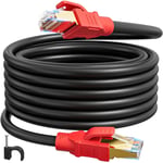 Cable Ethernet 12m Cat 8 Cable RJ45 Haut Debit 40Gbps 2000MHz Cable Réseau 12 Mètres Blindé Extérieur Intérieur Gigabit Cable Internet Long 26AWG SFTP Cable Lan Noir POE pour Routeur (12 Clips)