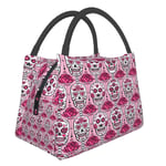 Olverz Insulated Shopping Bags Pink Sugar Skull Art Foldable Lunch Tote Bag Leak-Proof Lunch Bag With Zipper Thermal Picnic Bags For Work Travel Kitchen Restaurant