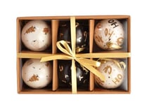 Ciao Set of 6 decoupage Christmas Tree Balls (Ø7,5cm) Ho Ho Ho with Fabric Ribbon in Havana giftbox