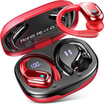 Ecouteurs Bluetooth Sans Fil Sport, 75H Ecouteurs Bluetooth 5.3 Avec Hifi Son Stéréo, 2023 Ecouteurs Sans Fil Avec Enc Antibruit Mic, Écran Led, Ip7 Etanche Oreillette Bluetooth Pour Sport, Rouge