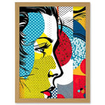 Artery8 Modern Abstract Woman Face in Profile Comic Book Style Red Yellow Geometric Halftone Artwork Framed Wall Art Print A4