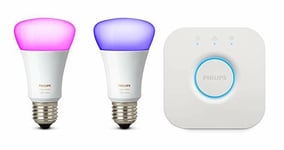 Philips Hue E27 ES Colour Ambiance Mini Starter Kit Colours 2 Bulbs + Bridge