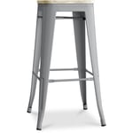 Tabouret de Bar - Design Industriel - Acier & Bois - 76cm - Stylix Gris clair