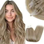 RUNATURE Micro Loop Extension a Froid Cheveux Naturel Blond Extension a Froid Cheveux Micro Brun Doré Avec Blond Micro Ring Extension Cheveux Humain 20 Pouces/50cm 50 Mèches/50g #16P22