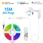 Homekit-Bande lumineuse LED intelligente RVB,lampe de rétroéclairage TV,bande de diodes Wi-Fi,Apple Siri Voice Control,10m,15m,12V,30 gible/m - Type 15M Set With EU Plug