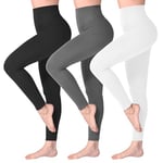 SINOPHANT Legging Femmes Pantalon de Sport, Jegging Taille Haute Femme Yoga Opaque Doux Grande Taille(#3 pièces Noir/Gris/Blanc,S-M)