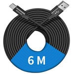 Baiwwa Câble USB C Charge Rapide 6m, Extra Long Cable USB Type-C Tressé Cordon Compatible avec Samsung Galaxy S A Note Tab et plus Téléphone, Tablette USB C -Noir