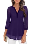 Flikity Blouses for Women UK,Womens Blouses & Shirts for Work Professional Dressy Casual Long Tunic Tops for Leggings Winter Fall Business Clothing Office Work V Neck Dress Shirts Dark Purple XL