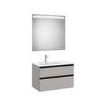 Roca - Pack meuble The Gap 800 - 2 tiroirs + lavabo slim gauche + miroir led - gris moyen mat/poignées noires