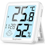 Thermomètre hygromètre intérieur, Thermo-hygromètre numérique grand écran LCD 3,4 pouces avec rétroéclairage tactile thermomètre d'ambiance pour la maison, le bureau, le jardin (blanc)