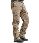 MAGCOMSEN Mens Embroidery Athleisure Outdoor Cotton Loose Cargo Pants for Camping Travelling Khaki 34 Waist