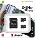 Kingston Canvas Select Plus Carte Micro Sd Sdcs2/64Gb-2P1A Class 10 (2X Cards,Sd Adaptateur Inclus)