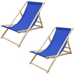 Set 2x Chaise Longue Pliante Bois de Pin, Bleu Foncé 120kg, Dossier Réglable à 3 Positions de Couchage Bain de Soleil Intérieur/Extérieur, Fauteuil