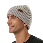 ineepor Bonnet Hiver Homme Femme Laine Mérinos Beanie Hat Tricoté Chapeau Unisexe Doublé Polaire Court Chaud Doux Confortable