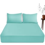 Extra Deep Fitted Single Bed Sheet- Polycotton Plain Dyed Hotel Quality Bedding- 16"/40 cm Fitted Sheet- Aqua